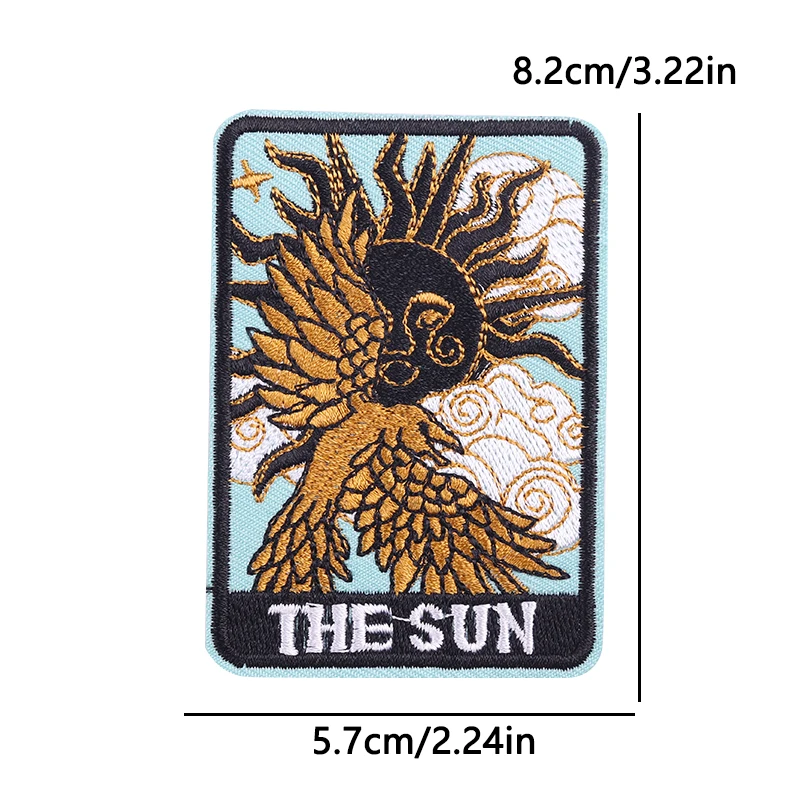 Parches bordados de cartas de Tarot para ropa, parches termoadhesivos para planchar el sol y la luna, insignia táctica DIY - imagen 3