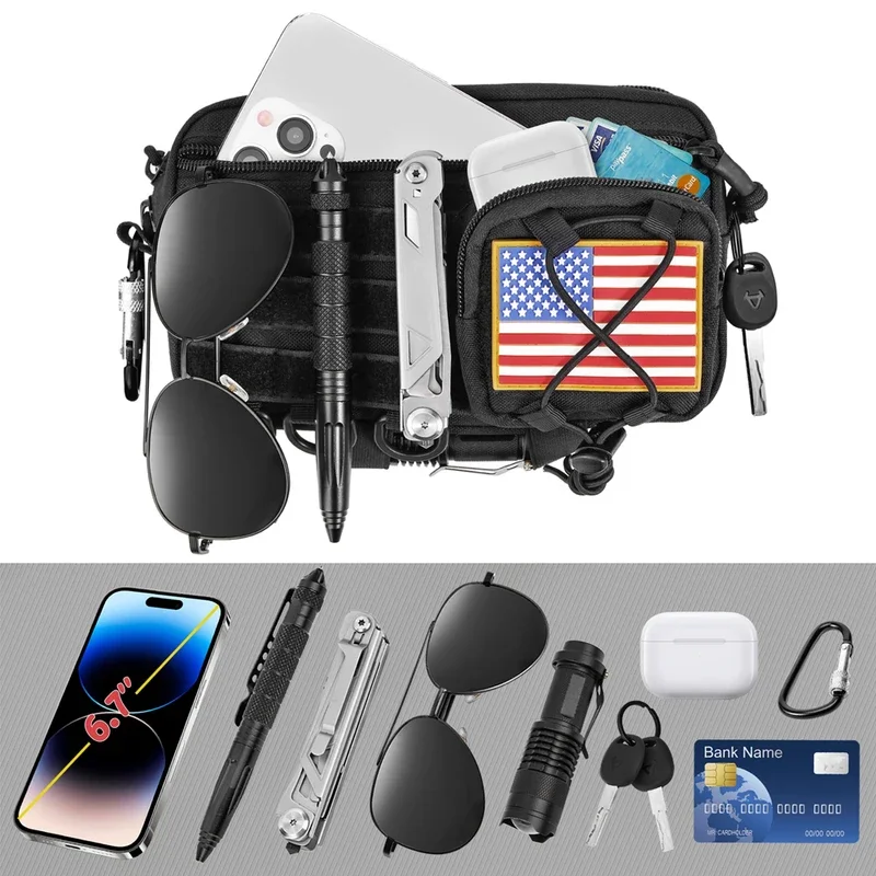 Bolsa táctica Molle para caza al aire libre, bolsa de administración horizontal con bolsillo frontal con cordón EMT, EDC, utility orgaznier - imagen 5