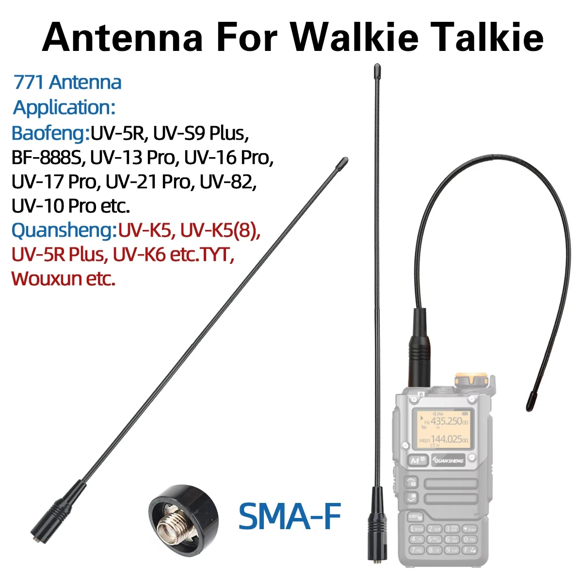 ABBREE-antena de doble banda para walkie-talkie, accesorio AR 771 SMA hembra de 144/430MHz para Baofeng UV 5R S9PLUS UV 13 21Pro Quansheng UV K5, NA771