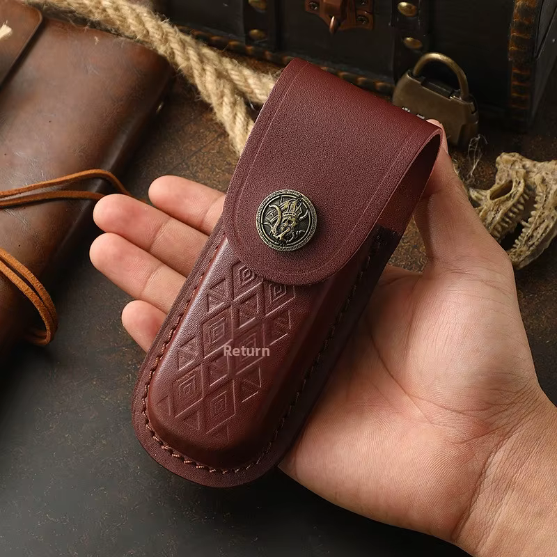 Estuche funda cuchillo plegable cuero vaca riñonera extracción lateral - imagen 3