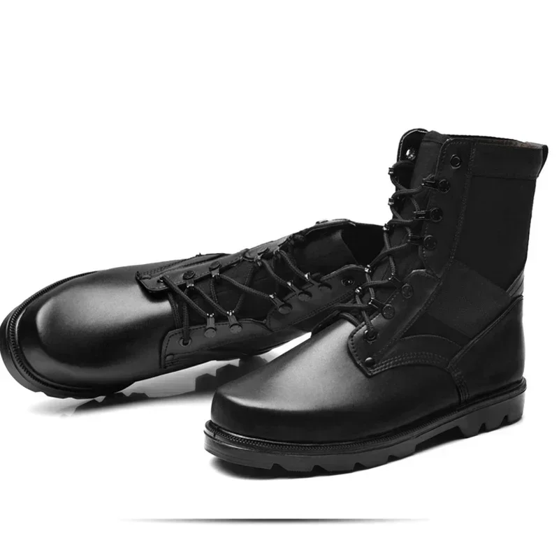 Botas de combate para hombre, botas de combate tácticas negras con punta de acero, zapatos de seguridad para el trabajo para hombre, botas altas de protección laboral con suela de goma - imagen 2