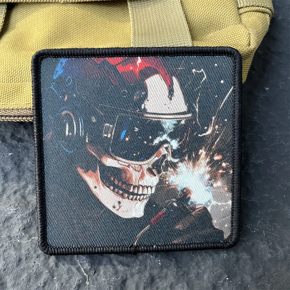 Insignia de moral táctica de soldador de esqueleto, parches de gancho y bucle impresos de caballero de guerra para pegatina de mochila - imagen 4