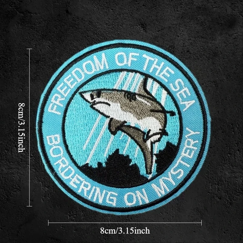 Parche bordado de tiburones, insignia de moral con gancho y bucle táctico, brazalete militar, pegatinas para mochila - imagen 5