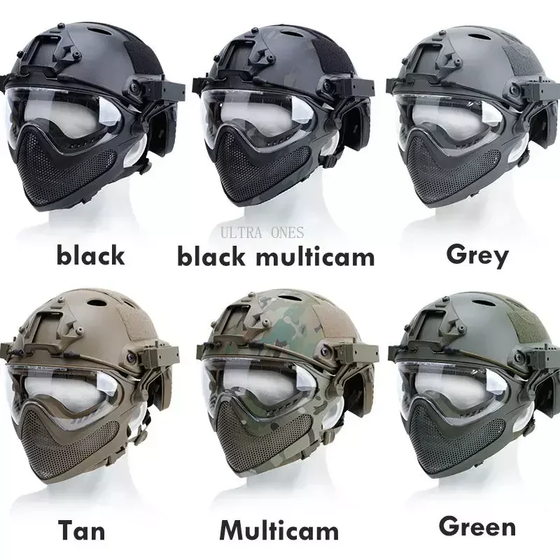 Casco táctico + máscara + juegos de gafas Airsoft tiro FAST PJ cascos Wargame Cs Paintball protección facial completa - imagen 2