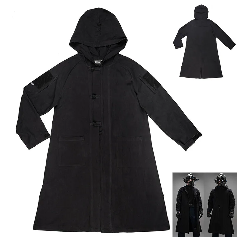 Bata de laboratorio táctica Camisa larga de crepé de lino sintético de algodón Chaqueta tipo mono Vestido largo - imagen 2