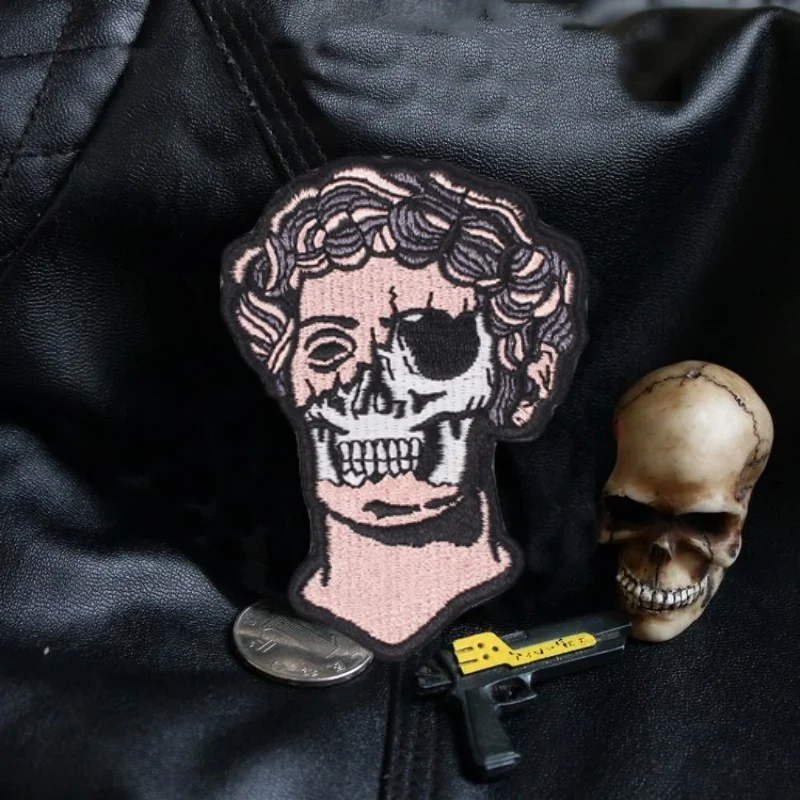Parche bordado de calavera de David para ropa, insignia de moral táctica, parches de gancho y bucle, pegatinas para mochila, apliques