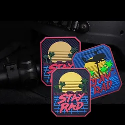 Stay Rad-parce bordado de playa con paisaje costero, parche de sol, brazalete táctico de coco, insignia, pegatina de tela para bolsa de ropa