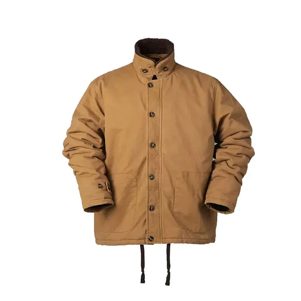 Chaqueta vintage de lana de cordero de otoño/invierno para hombre con terciopelo y traje de vuelo suelto grueso para hombre Chaqueta de algodón - imagen 2