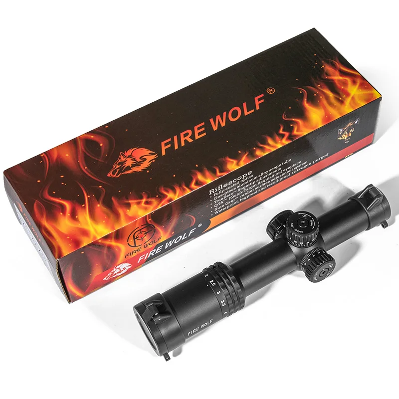 FIRE WOLF 1-4X24E mira telescópica caza mira de punto rojo mira de Rifle compacta retícula iluminada con soportes para AR15 AK