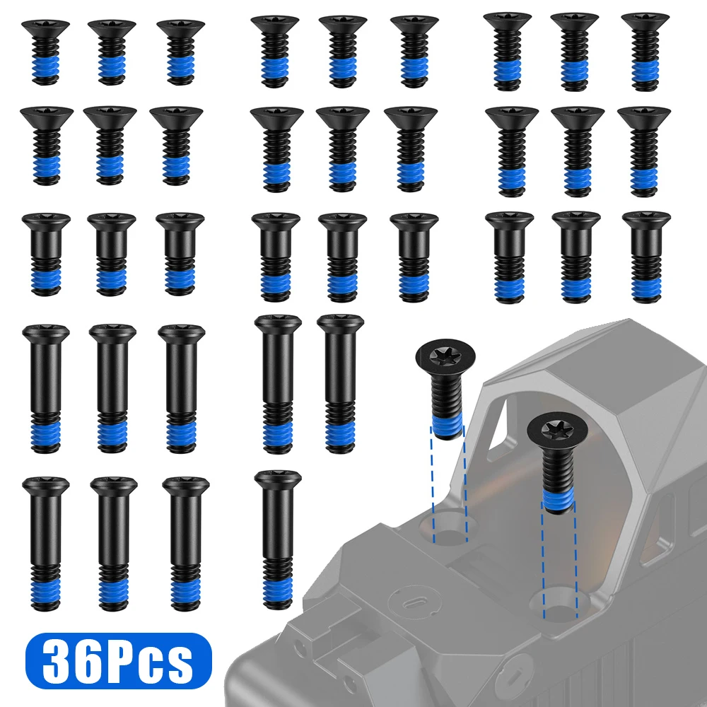 Kit de tornillos de punto rojo de 36 piezas de acero inoxidable M4 # Tornillos de mira de punto rojo 6-32 con casillero de rosca azul con cabeza T10 para montaje de mira réflex