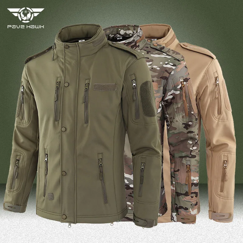 Chaqueta táctica militar de piel de tiburón para hombre, abrigo de carga impermeable con múltiples bolsillos, chaqueta Bomber con capucha