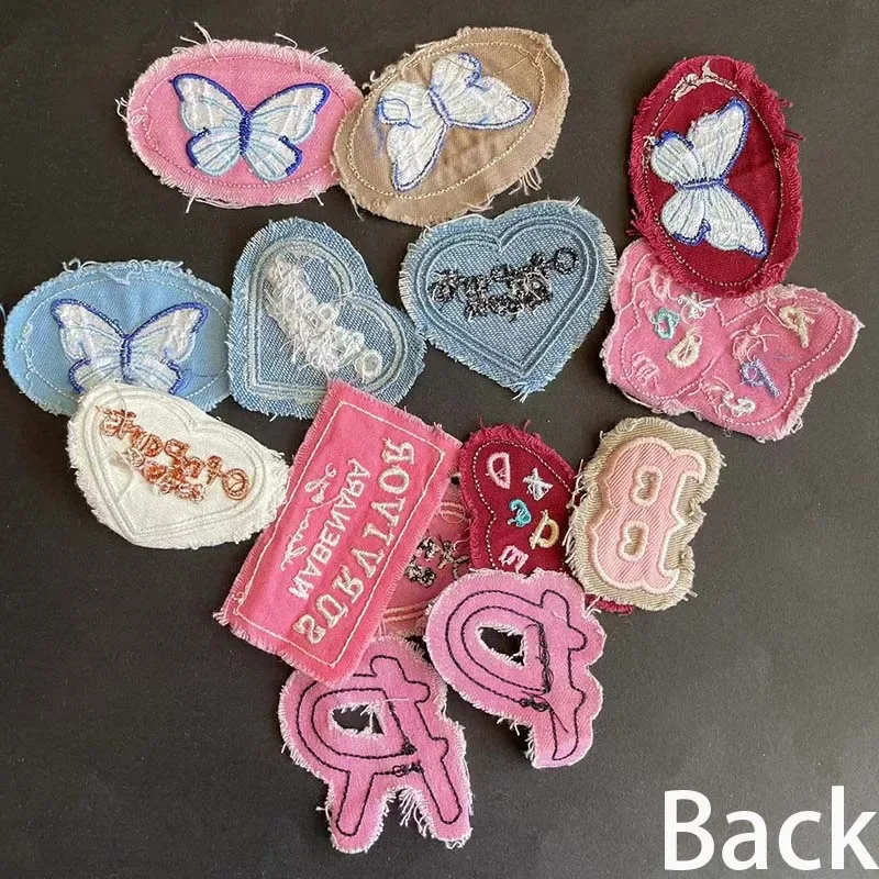 Pegatinas de dibujos animados para ropa, insignias de letras, corazón, mariposa, apliques de tela, bordado, parches cosidos para Jeans, ropa, 5 piezas - imagen 4