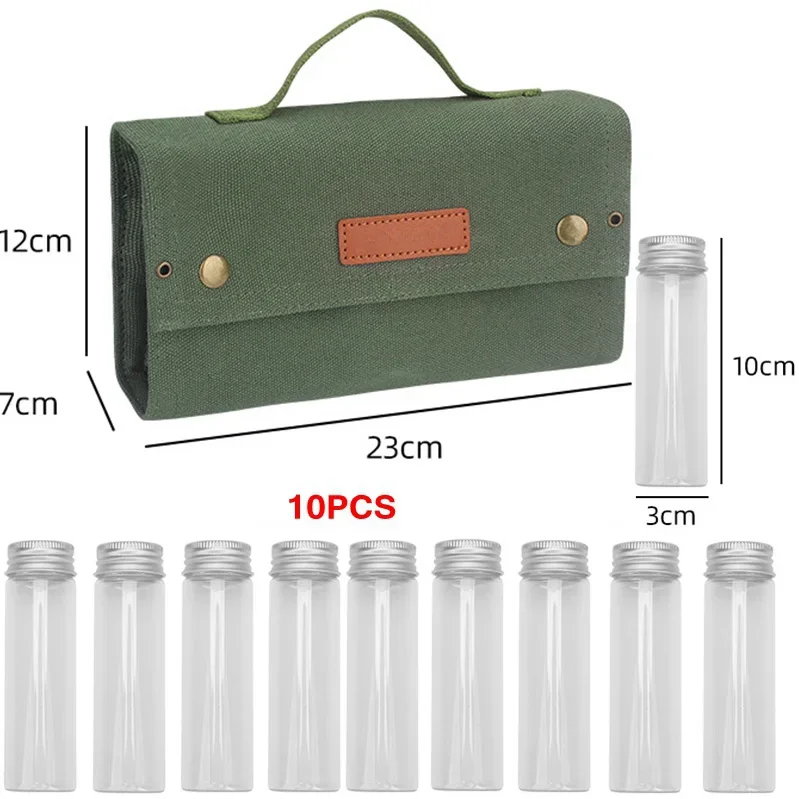 Bolsa de almacenamiento de condimentos de lona portátil y Kit de botella aromatizante con 10 tarros de especias para utensilios de cocina al aire libre - imagen 3