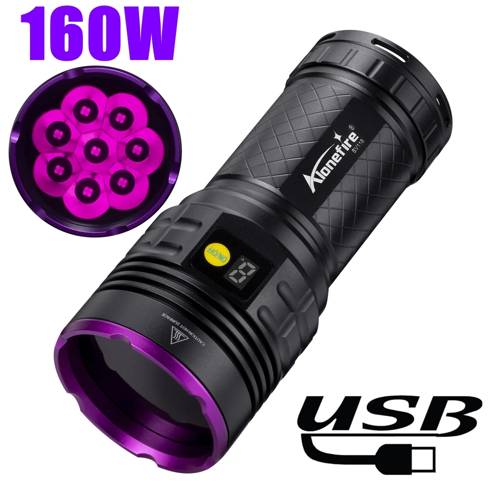 Linterna UV potente recargable para detección de manchas y escorpiones