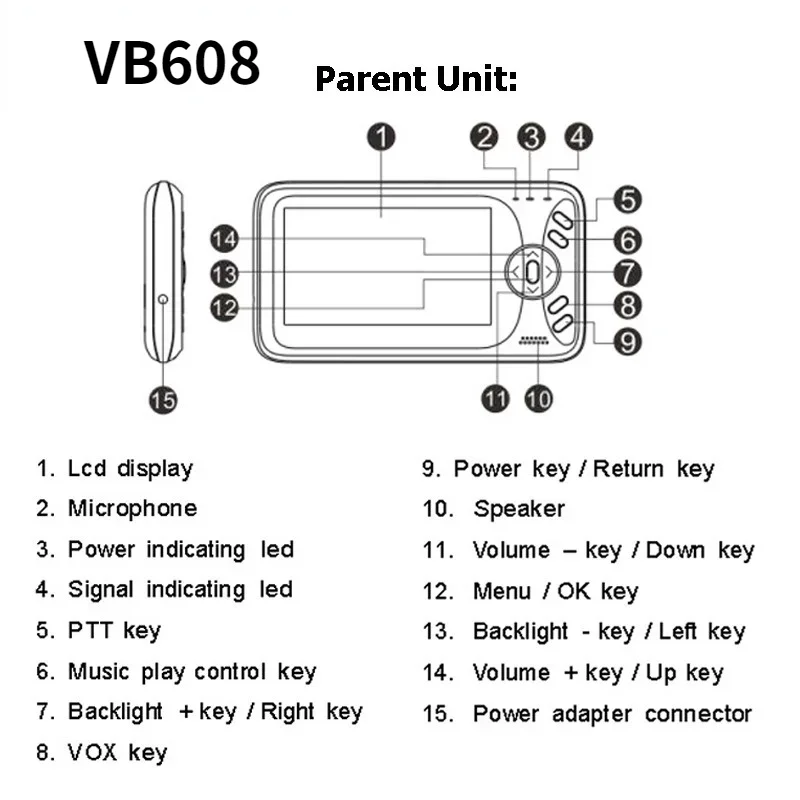 Monitor de vídeo para bebé 2,4G inalámbrico con pantalla LCD de 4,3 pulgadas Audio bidireccional conversación visión nocturna vigilancia cámara de seguridad BabysitterVB608 - imagen 5