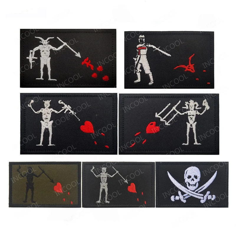 Parches bordados de calavera pirata reflectantes infrarrojos, parche de PVC que brilla en la oscuridad, insignias de combate táctico aplicadas - imagen 2