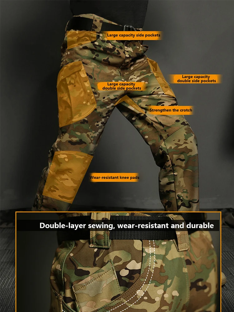 Pantalones tácticos de lana para hombre, Pantalones suaves de entrenamiento, senderismo al aire libre, Invierno - imagen 5