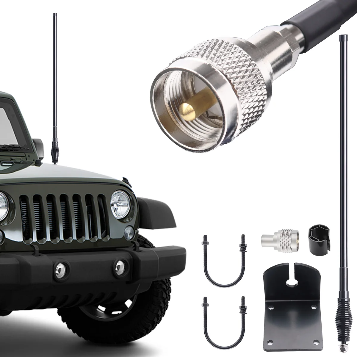 Antena móvil GMRS de fibra de vidrio de 462-467MHz con soporte de montaje de Base de resorte resistente Cable Coaxial RG58 para Radio de vehículo