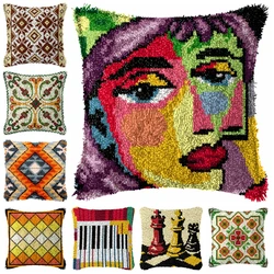 Kits de alfombra con gancho de pestillo geométrico, patrón Simple clásico, Material bordado, almohada bordada tejida a mano, gancho de pestillo, almohada DIY