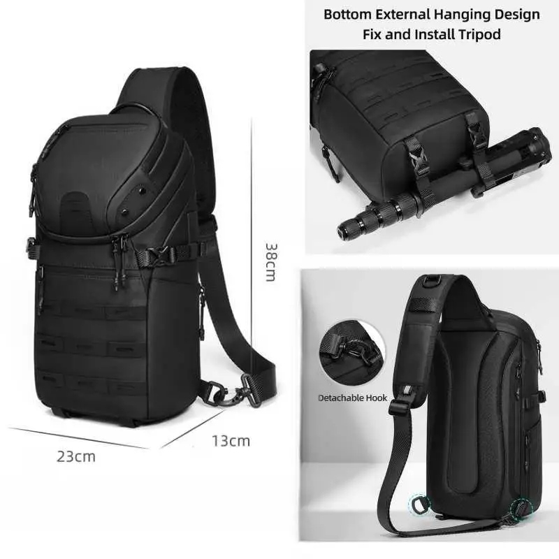 Bolsa de pecho táctica USB MOLLE – riñonera cruzada para hombre