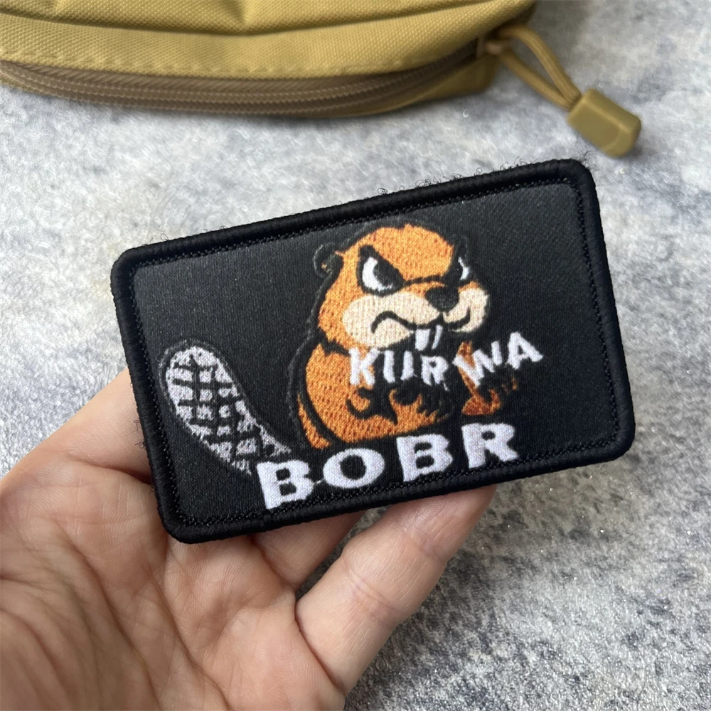 Kurwa Bobr-insignia de moral divertida, emblema militar, brazalete táctico, gancho impreso, ropa, mochila, accesorios, pegatinas