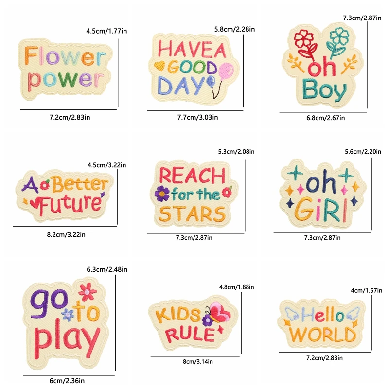 Parches termoadhesivos para planchar en la ropa, bordado de arcoíris, letras y dibujos animados, 5 piezas - imagen 2