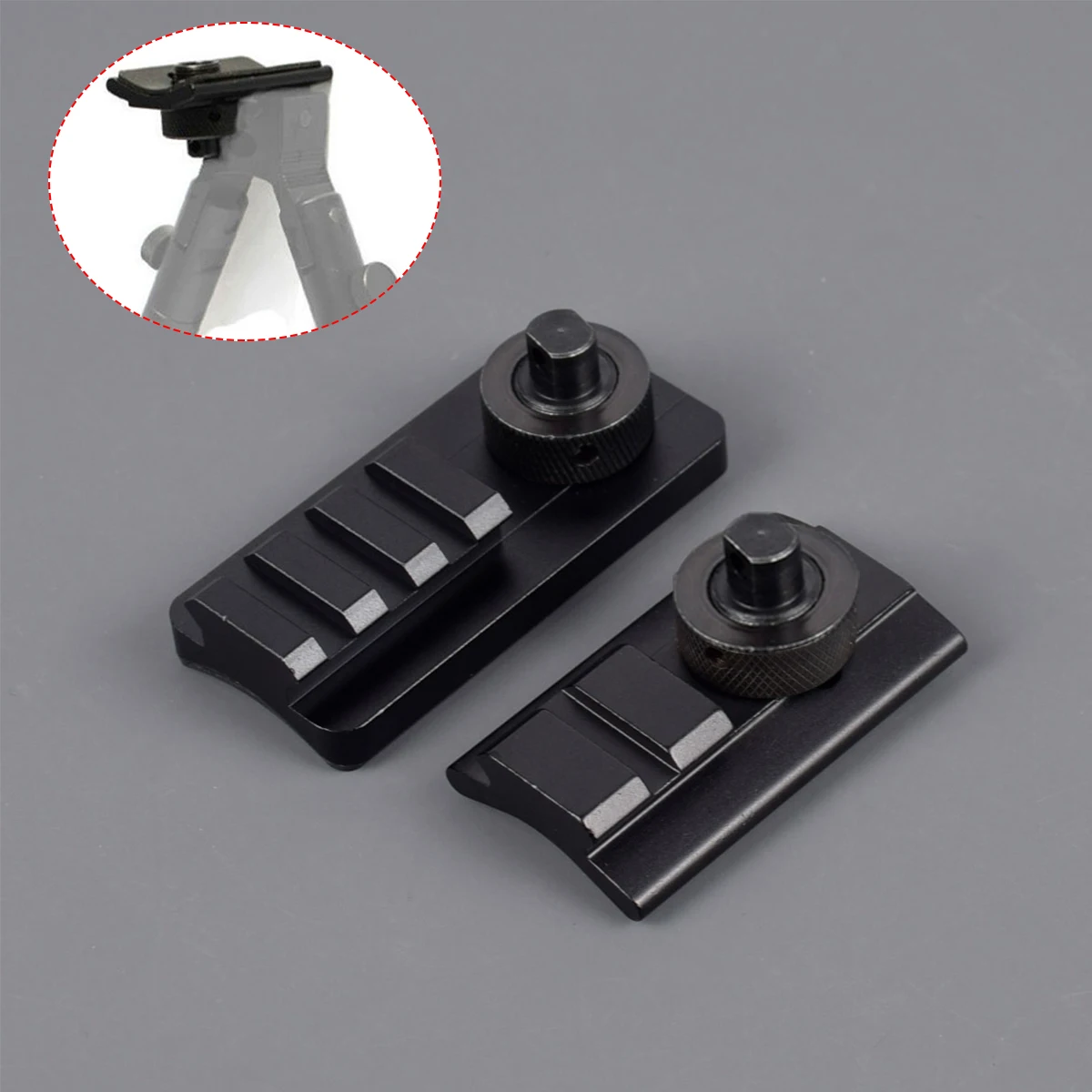 Adaptador de riel Picatinny con perno giratorio táctico para bípode de Rifle, adaptador de montaje Picatinny de 20mm con Base de goma de 3 ranuras