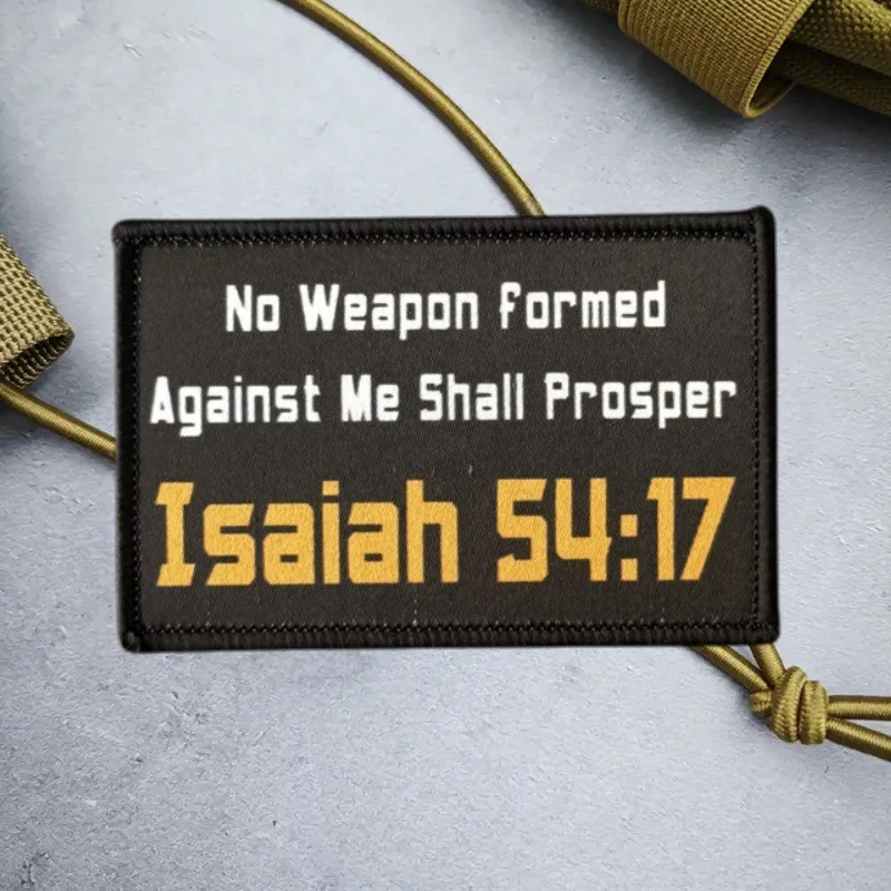 Parche con Impresión de Isaías 54:17, Parche Táctico con Texto, para Chalecos, Gorras, Insignia de Moral, Pegatinas para Mochilas, Parches para Ropa - imagen 5