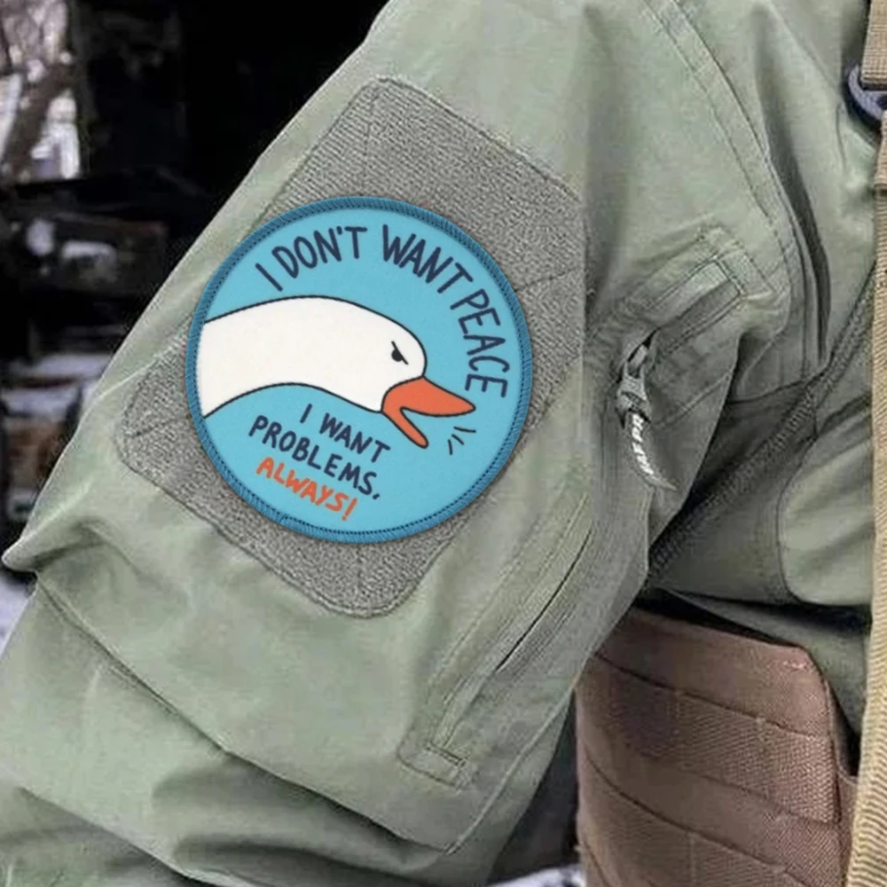 Parche táctico de ganso tonto, no quiero paz, parches de gancho y bucle, insignia de moral, brazalete del ejército militar, pegatinas para mochila - imagen 5