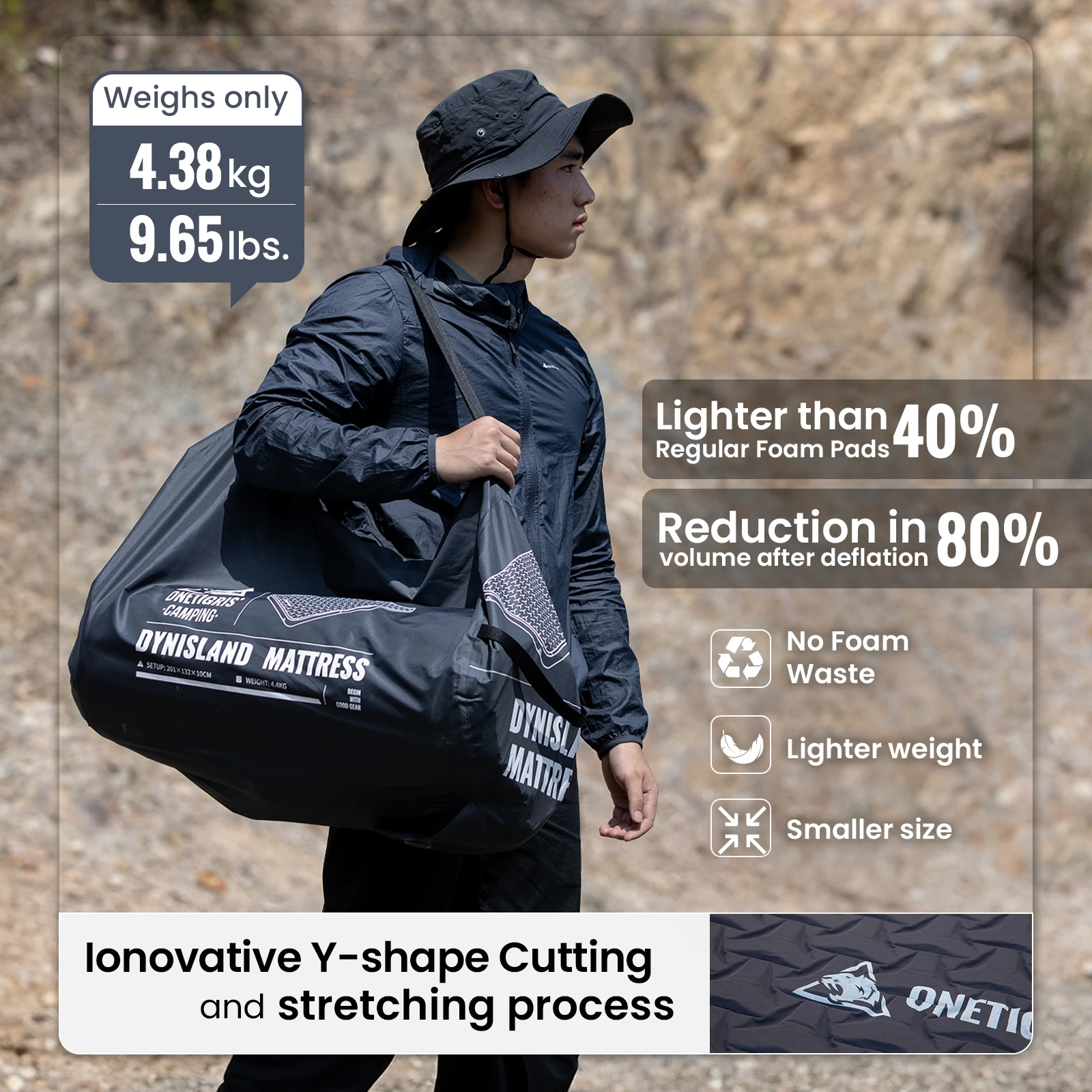 OneTigris DYNISLAND-colchoneta para dormir, colchón de aire Interior, esteras Glamping para dormir, colchoneta de cama para acampar para 2 personas, estera de campamento con bomba integrada - imagen 4