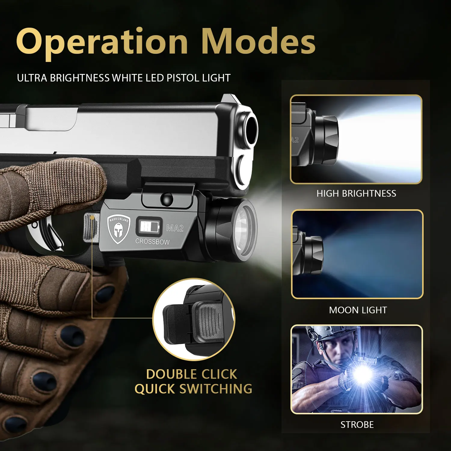 WARRIORLAND Luz universal y funda IWB Kydex compatible con luz de pistola G17/19 Gen3-5 LED blanco luces de pistola recargables USB mano derecha - imagen 4