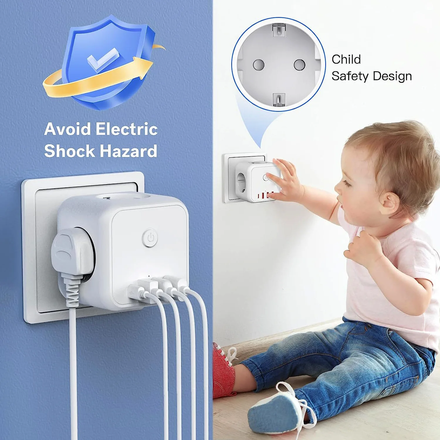 Regleta de pared triple enchufes USB cargador tipo C – Todo en uno