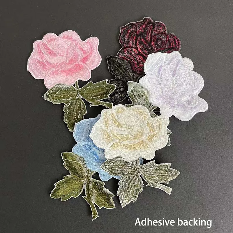 Parches bordados de rosas pequeñas para planchar, apliques florales de tela, pegatinas para ropa, costura DIY, 6 piezas/8,5x6,5 CM - imagen 4