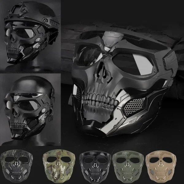 Máscara táctica de cara completa, máscaras de esqueleto de calavera Airsoft con lente, resistente a impactos para Halloween, Paintball, accesorios de película, fiesta - imagen 2