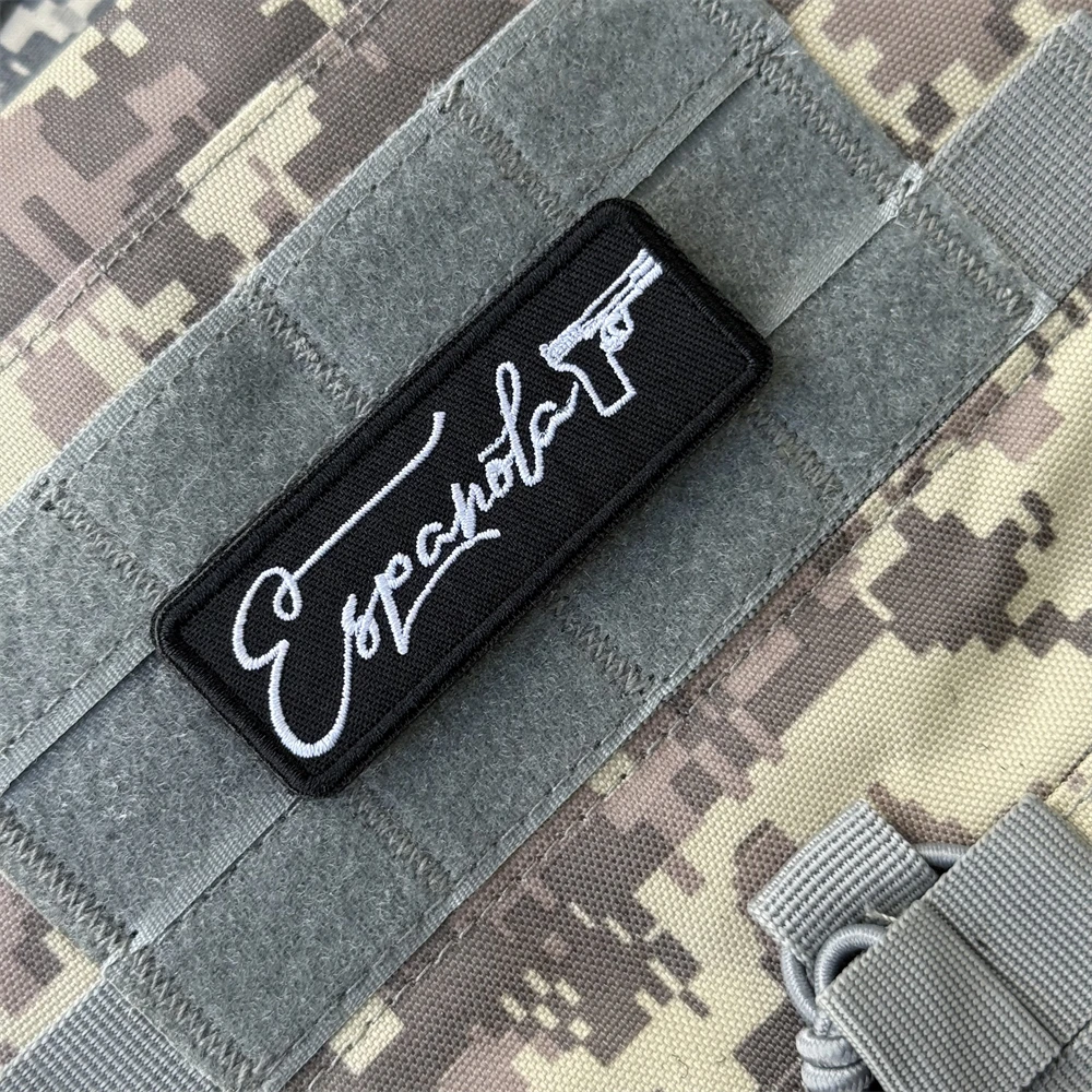 Parche táctico de moral de pistola "Espanola", insignia de gancho y bucle bordada, brazalete del ejército militar, decoración de mochila, apliques adhesivos