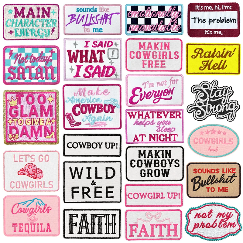 Parches para planchar Fusible de vaquera occidental para ropa, parches bordados con letras corajosas en sombrero de camionero, insignias de costura con prensa térmica - imagen 2