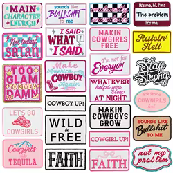 Parches para planchar Fusible de vaquera occidental para ropa, parches bordados con letras corajosas en sombrero de camionero, insignias de costura con prensa térmica