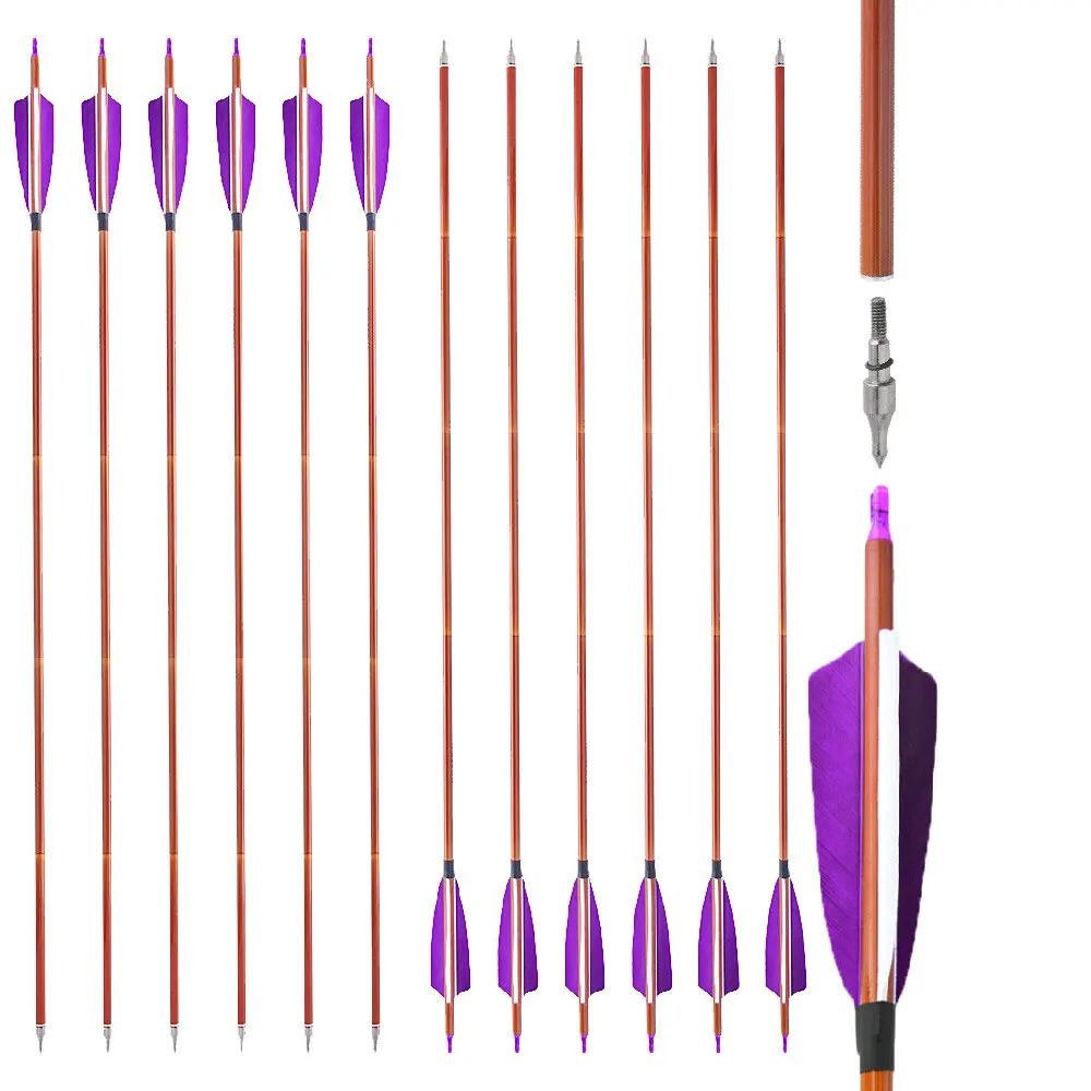 6/12 Uds ID 6,2mm flechas de carbono 31,5 pulgadas tiro con arco flecha caza pluma Natural reemplazable punta de flecha de 100 granos