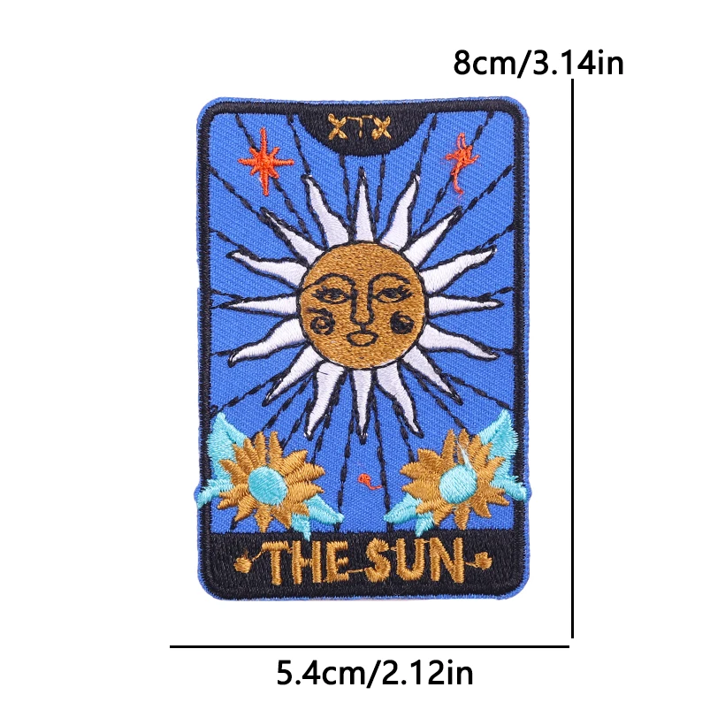 Parches bordados de cartas de Tarot para ropa, parches termoadhesivos para planchar el sol y la luna, insignia táctica DIY - imagen 2