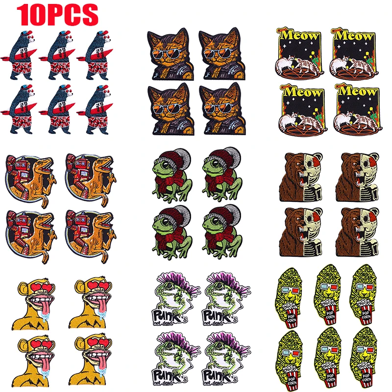 10 Uds. Parches bordados de oso, dinosaurio, Rana, leopardo, chaquetas DIY, parche para coser, parches para planchar para ropa, parche de animales de dibujos animados