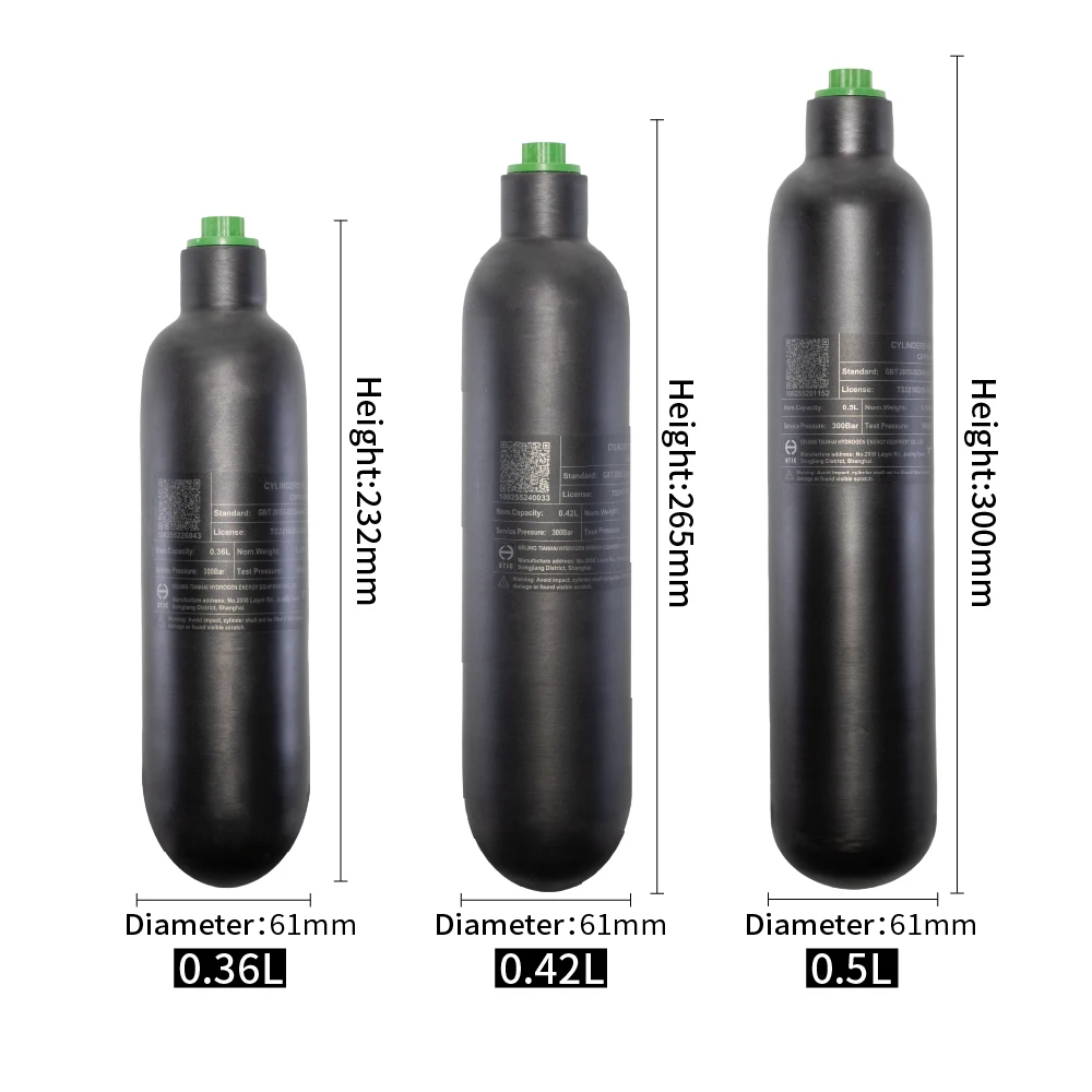0.22L,0.5L/500cc HPA da fibra do carbono, cilindro de gas de alta presión, caça do mergulho de FX, M18, 1,5, 4500Psi, 300Bar - imagen 3