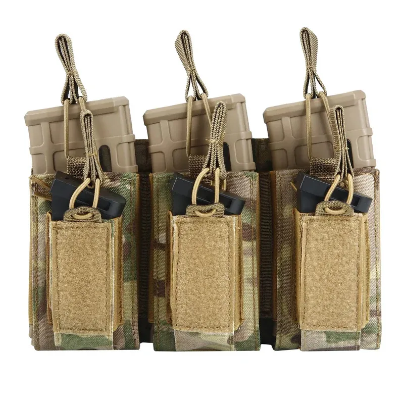 Triple funda portacargadores MOLLE con tapa abierta M4 M16 AK