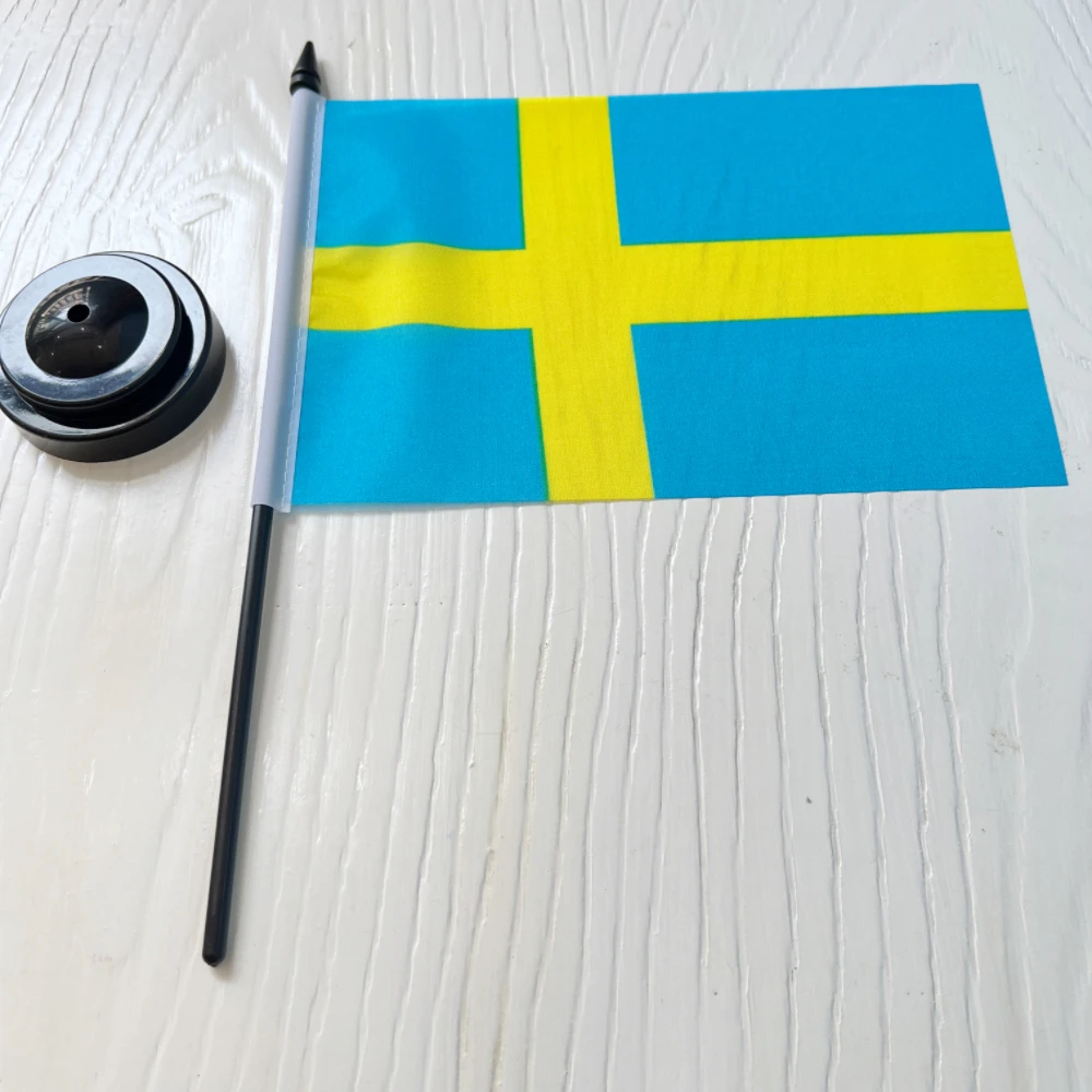 Bandera de escritorio de oficina de 14x21cm, pancarta de Suecia, bandera nacional sueca de poliéster SWE SE para decoración, 3 vendidas - imagen 5