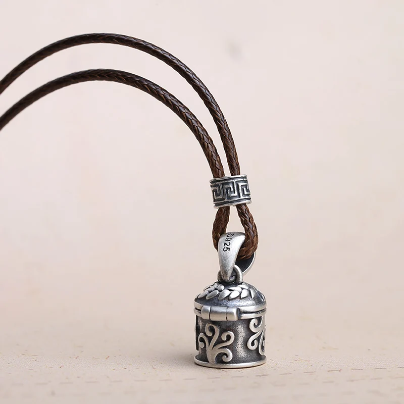 Colgante de caja sellada que se puede abrir, colgante de plata de ley S925 Vintage, collar de pareja Unisex - imagen 2