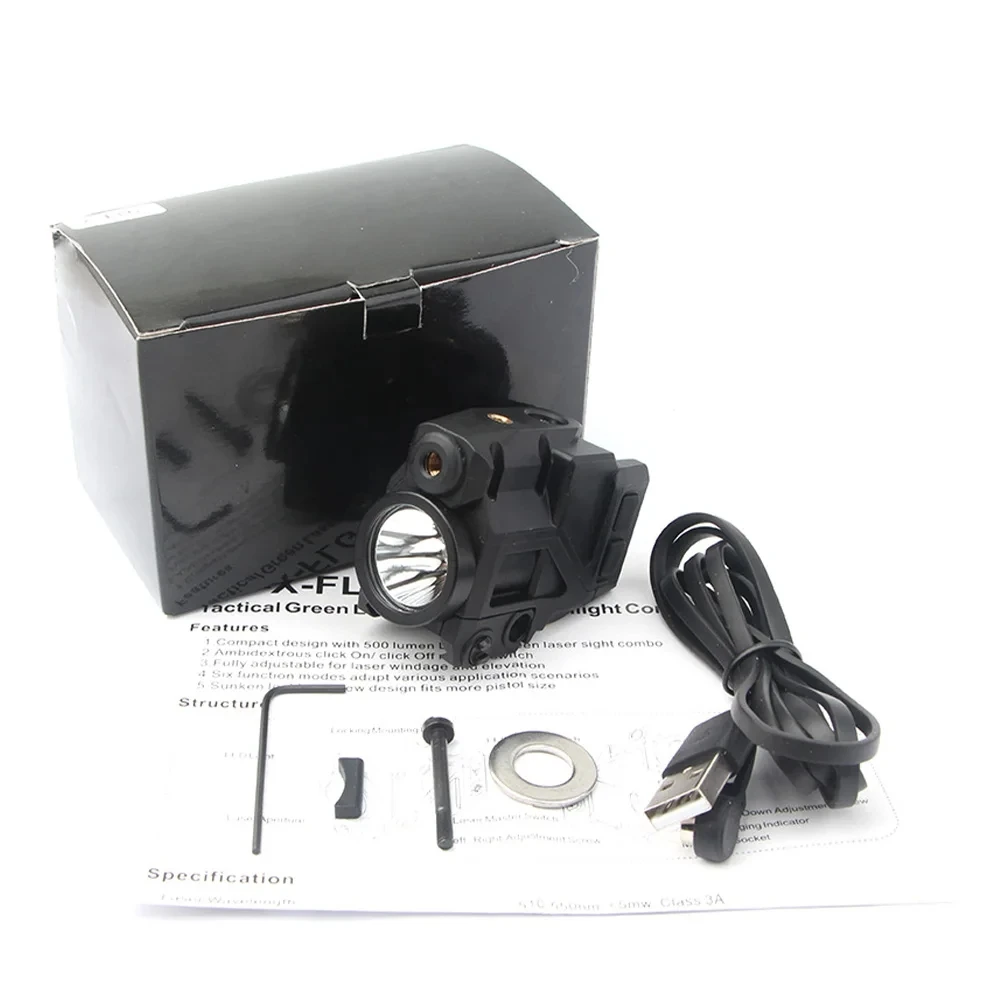 Combo táctico con mira láser, apto para montaje en riel Picatinny, construcción de nailon, caza, pistolas Airsoft, linterna de 500 lúmenes - imagen 3