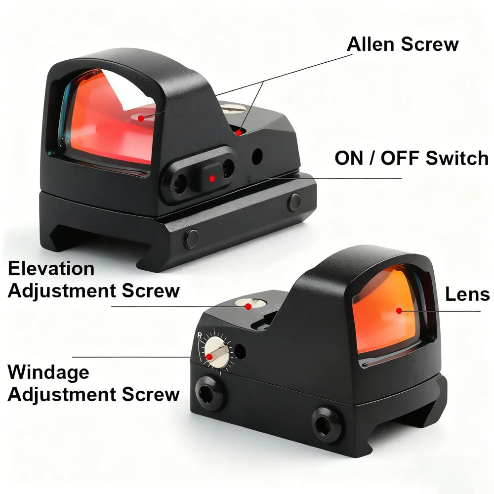 Mira táctica de punto rojo, alcance de punto rojo MOA, 7 ajustes de brillo con montaje en riel Picatinny de 20mm, alcance de punto rojo Airsoft - imagen 2