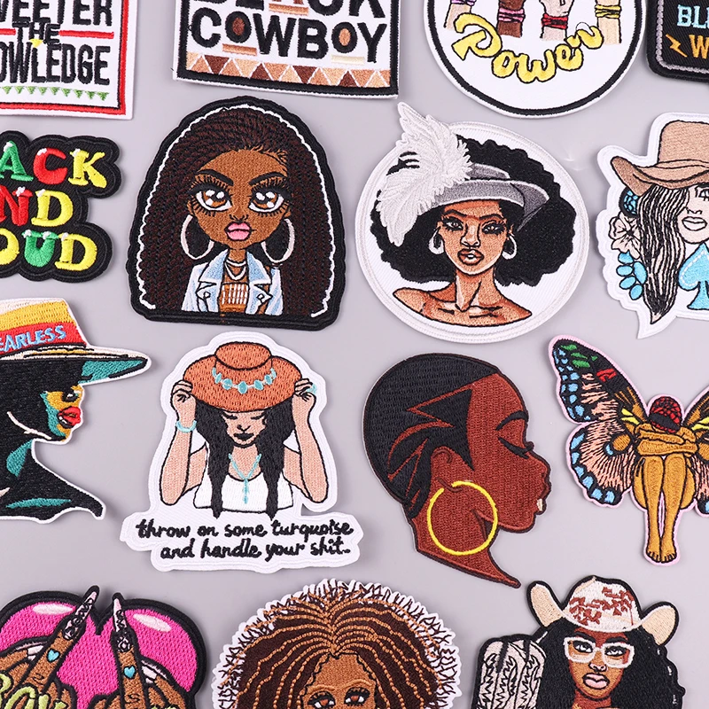 Parches para planchar para personas negras, parches bordados para chica negra, decoración para chaqueta, planchado, insignias para coser, insignias tácticas - imagen 2