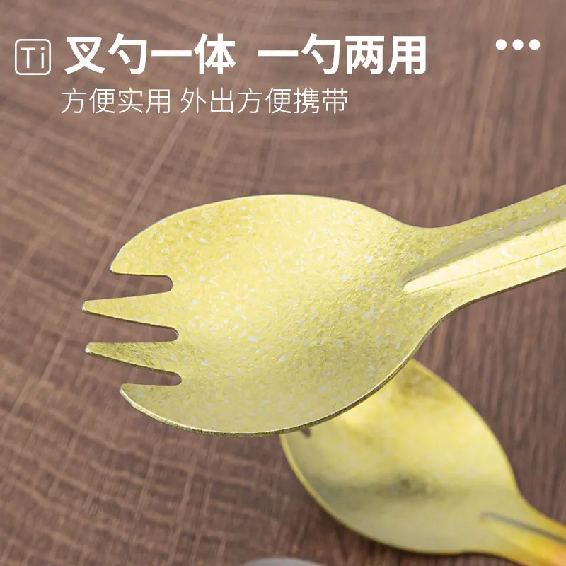 Cuchara tenedor de titanio puro, mango recto para acampar al aire libre - imagen 4