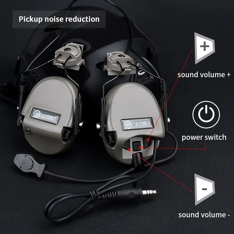 Auriculares tácticos para casco de caza, dispositivo de audio táctico de liberación de ruido, Softair militar, adaptador de riel de arco, M300 - imagen 2