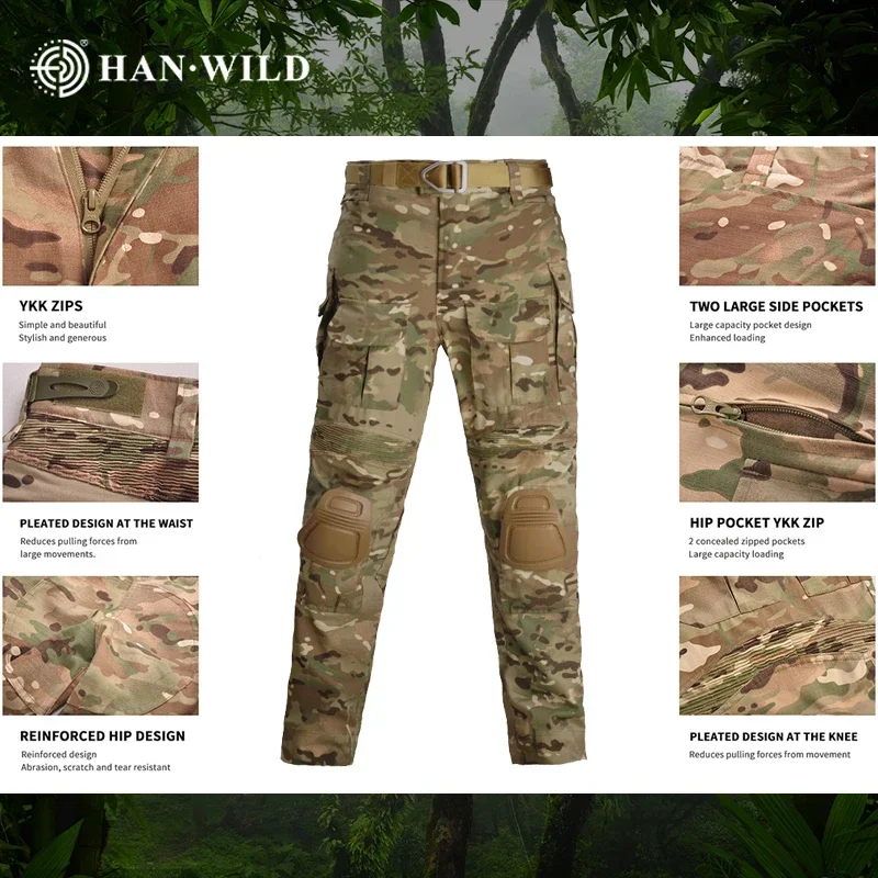 HAN WILD versión mejorada G3 pantalones de combate + almohadillas pantalones de senderismo Camo Safari Airsoft pantalones tácticos ropa de caza - imagen 4